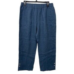 Joh Apparel 100% Linen Blue Capris‎ Pants Size LARGE